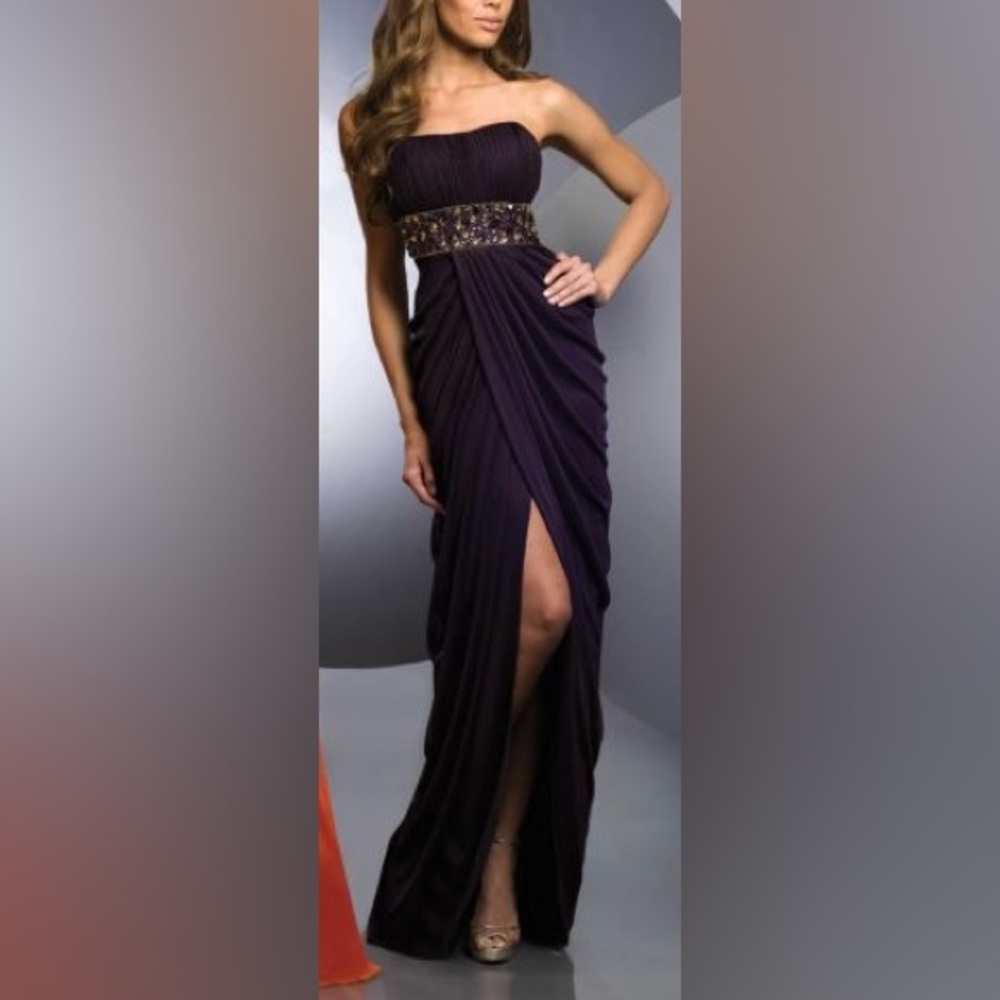 Shimmer Grecian Drape Evening Dress by Bari Jay
